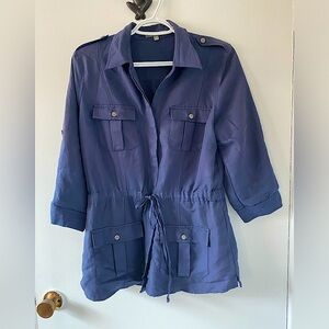 NY Collection Womens Utility Blue Top With Waist Tie Size M